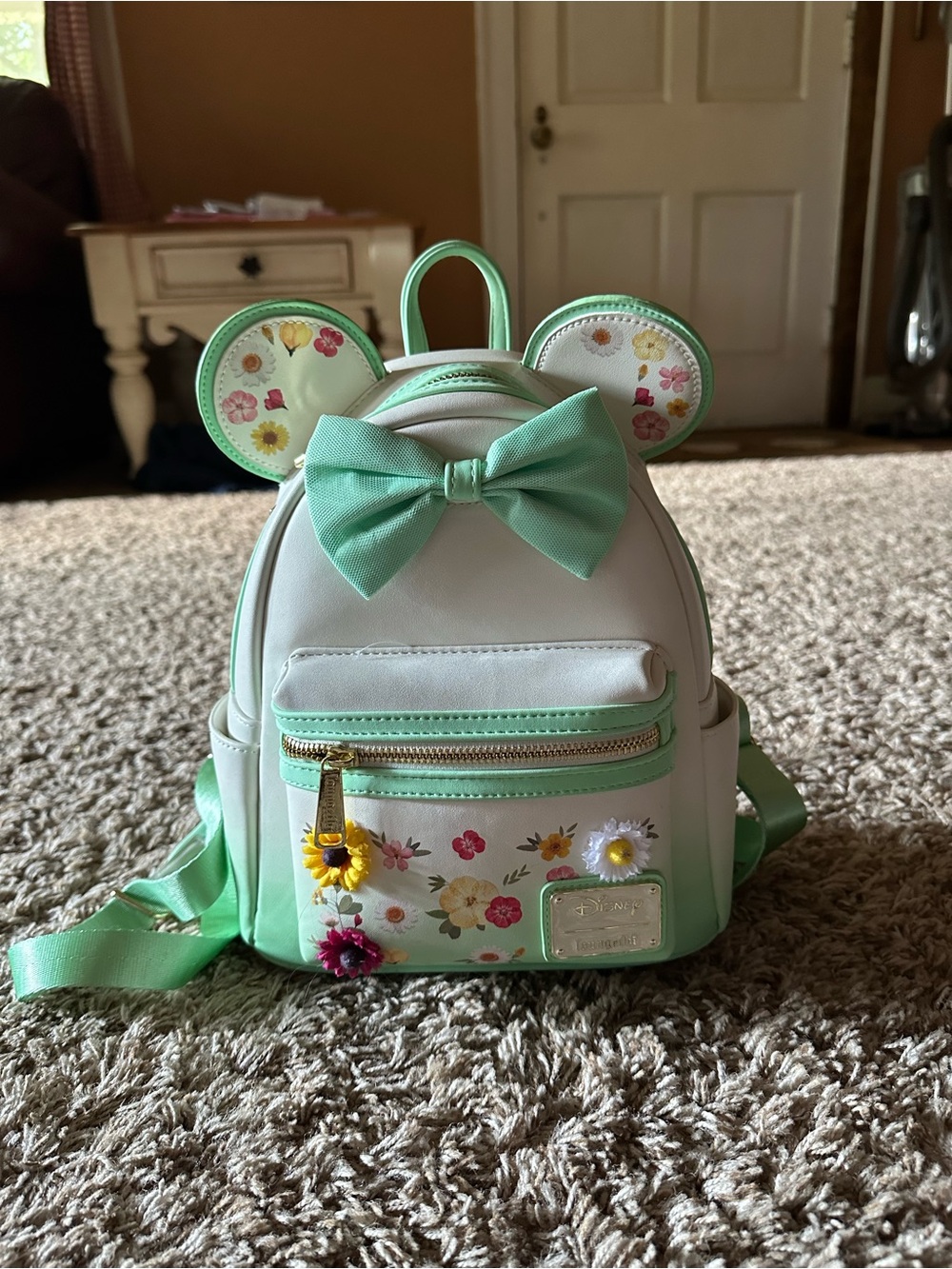 Loungefly Mint Green Floral Ear Mini Backpack with Matching Wallet - Picture 2 of 5